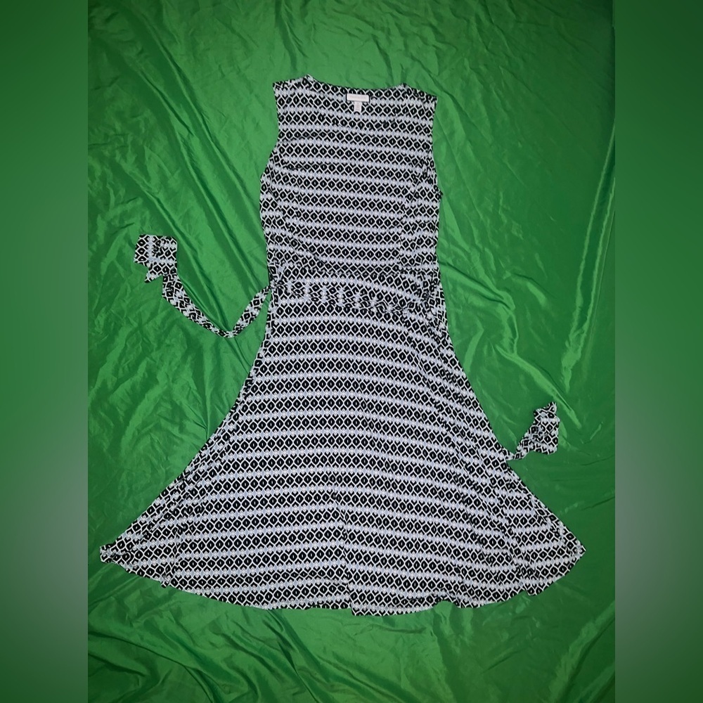 Charter Club Black and Light Blue Geometric Dress size Medium